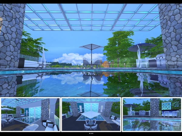 Sims 4 The Aquamarine modern house by mlpermalino at TSR