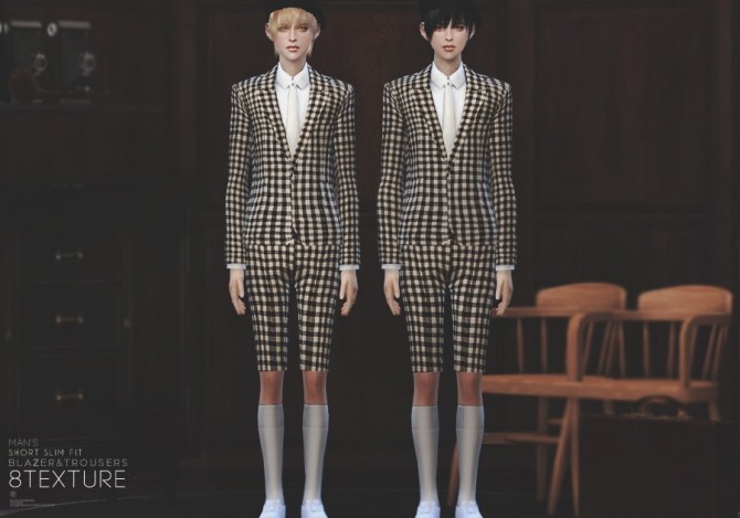 Sims 4 Man short slim fit Blazer & Trousers at Black le