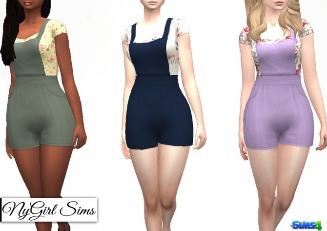 Sims 4 Overall Shorts with Floral T Shirt at NyGirl Sims