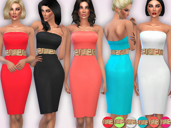 Sims 4 Gold Embellished Waist Bodycon Dress by Harmonia at TSR