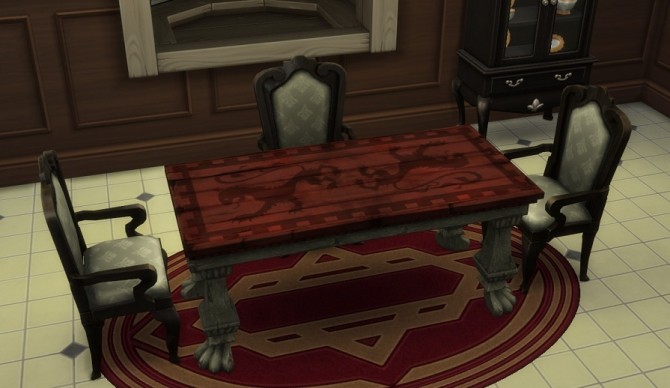 Sims 4 Lion Inlay Dining Table by Haggy and Icy Creations at SimsWorkshop