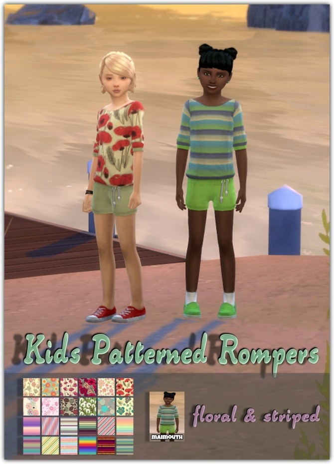 Sims 4 Kids Patterned Rompers at Maimouth Sims4
