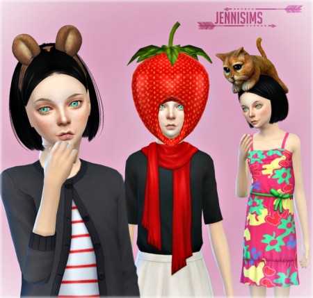 Ears headband, strawberry and cat on head for kids at Jenni Sims