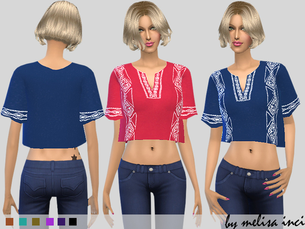Sims 4 Embroidered Cropped Top by melisa inci at TSR