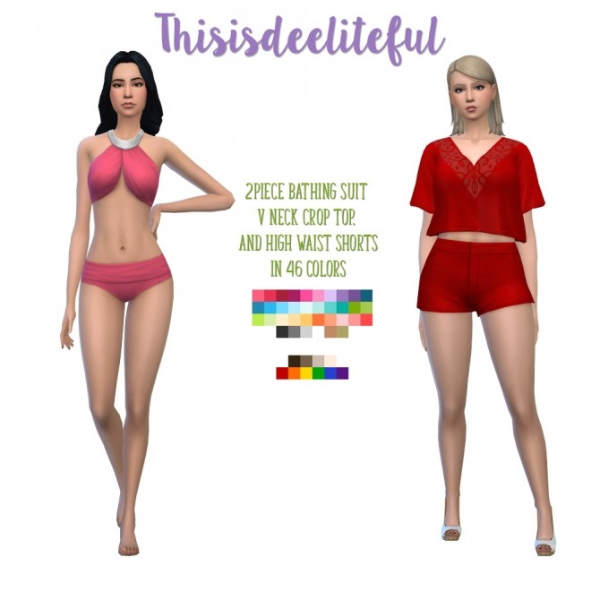 Sims 4 Bikini, Flutter Top, and High Waist Shorts Recolors by deelitefulsimmer at SimsWorkshop