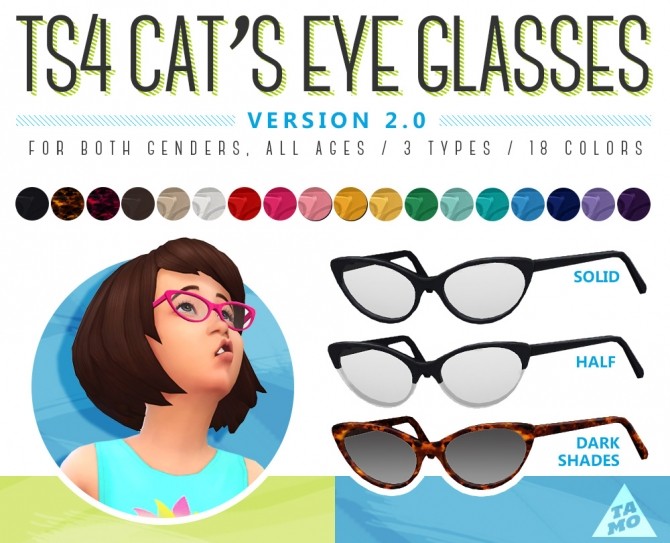 Sims 4 Cats Eye Glasses Version 2.0 at Tamo