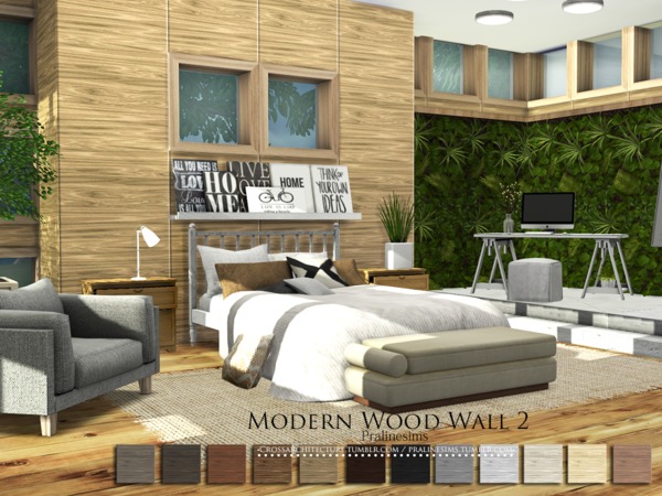 Sims 4 Modern Wood Wall 2 by Pralinesims at TSR
