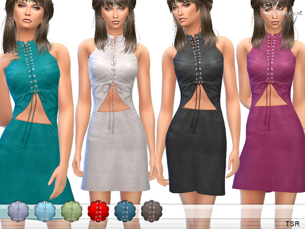 Sims 4 Lace Up Cut Out Front Mini Dress by ekinege at TSR