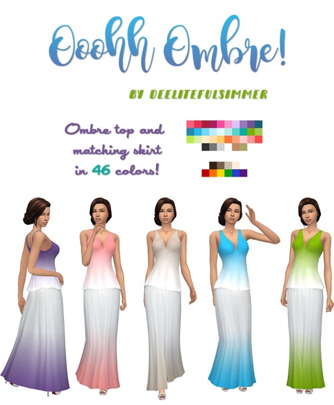 Sims 4 Ombre Top and Skirt by deelitefulsimmer at SimsWorkshop