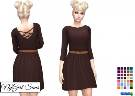 Belted Cross Back Dress in Solids and Fall Prints at NyGirl Sims » Sims ...