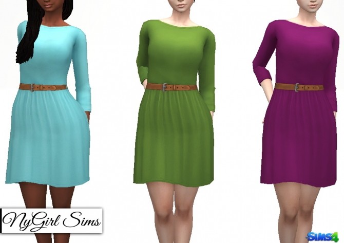 Sims 4 Belted Cross Back Dress in Solids and Fall Prints at NyGirl Sims