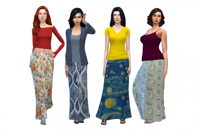 Sims 4 Hippie Maxi Skirts by deelitefulsimmer at SimsWorkshop