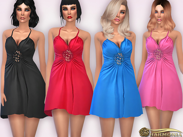Sims 4 Weaving Beaded Detail Babydoll Dress by Harmonia at TSR