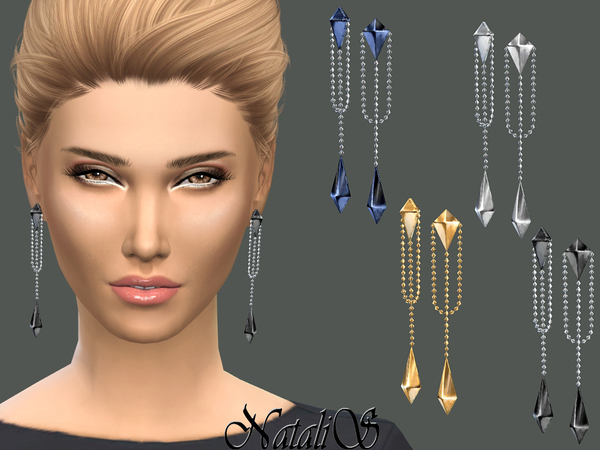 Sims 4 Double pyramid drop earrings by NataliS at TSR