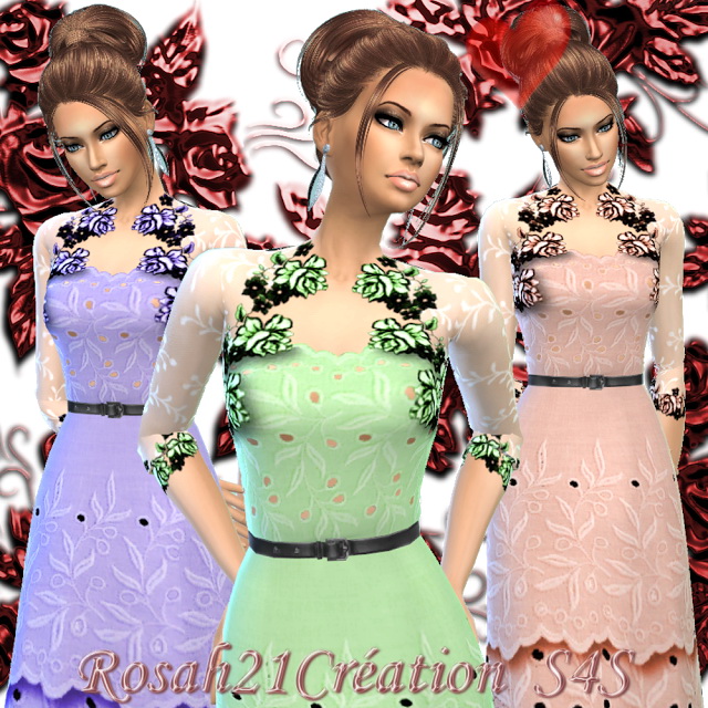 Sims 4 English roses dress by Rosah at Sims Dentelle