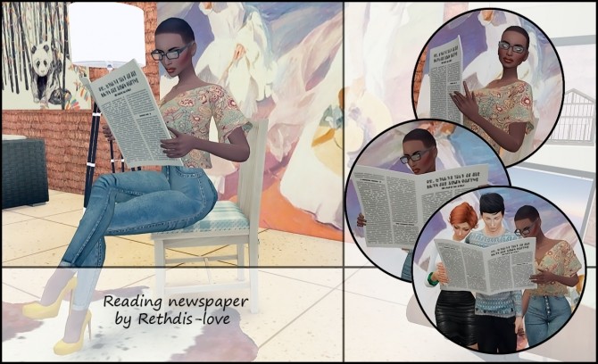Sims 4 Reading newspaper poses at Rethdis love