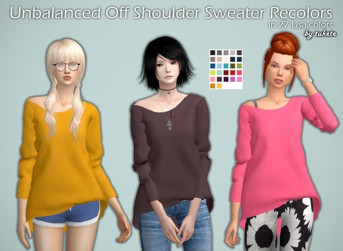 Sims 4 Unbalanced Off Shoulder Sweater Recolors at Tukete
