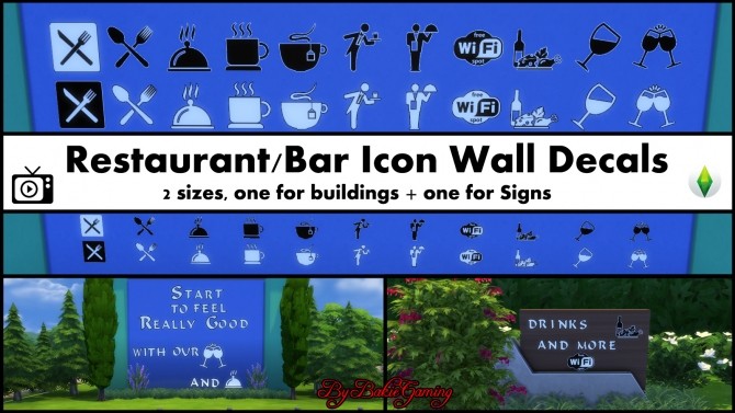 Sims 4 Restaurant/Bar Icon Wall Decals Pack by Bakie at Mod The Sims