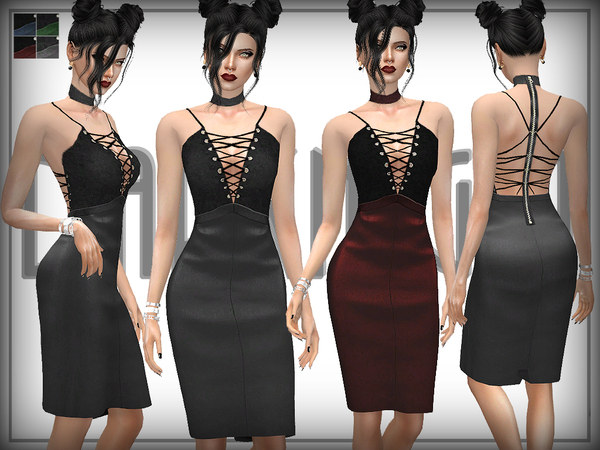 Sims 4 Leather and Suede Dress by DarkNighTt at TSR