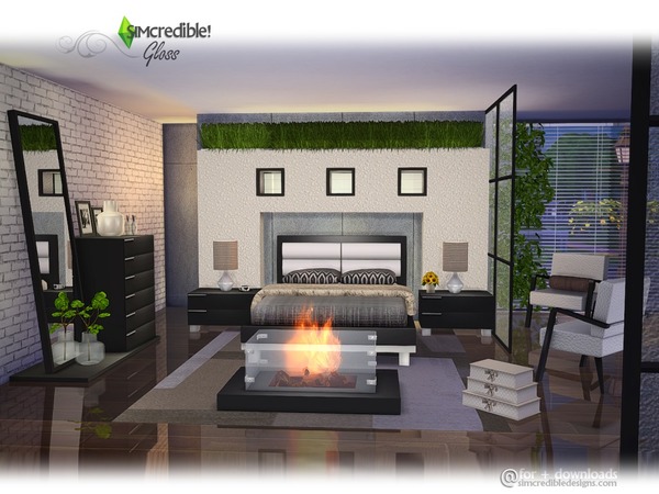 Sims 4 Gloss bedroom set by SIMcredible at TSR