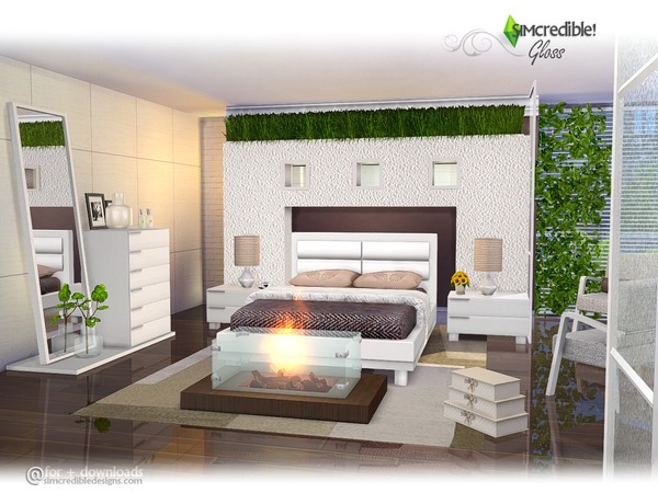 Sims 4 Gloss bedroom set by SIMcredible at TSR
