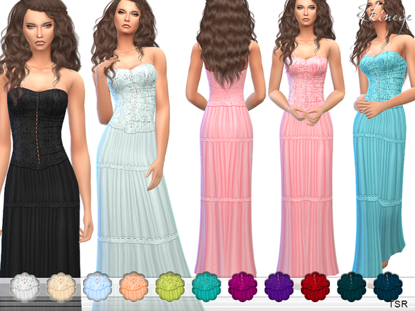 Sims 4 Strapless Maxi Dress by ekinege at TSR