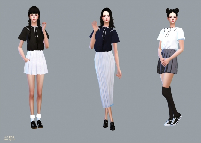 Sailor Collar Ribbon Blouse at Marigold » Sims 4 Updates