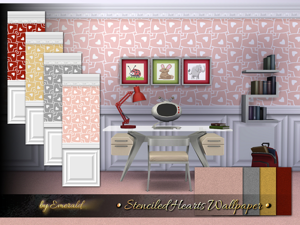 Sims 4 Stenciled Hearts Wallpaper by emerald at TSR