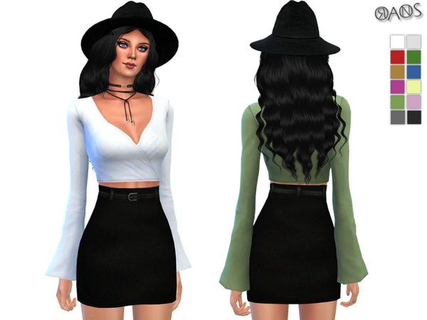 Sims 4 Wrapped Bell Sleeve Top by OranosTR at TSR