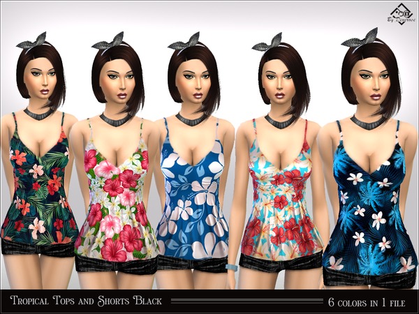 Sims 4 Tropical Outfit Top + Shorts by Devirose at TSR