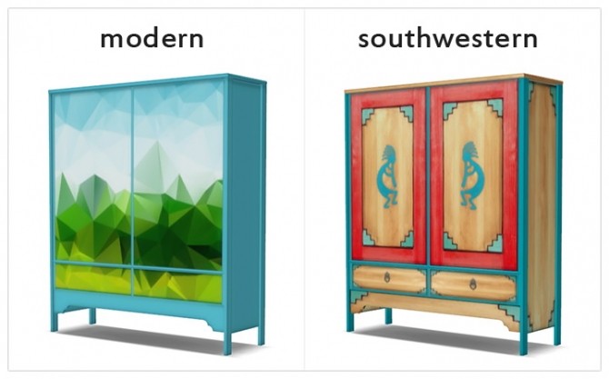 Sims 4 Shabby, Modern, Southwestern, Asian & Landscape armoire recolors at 13pumpkin31