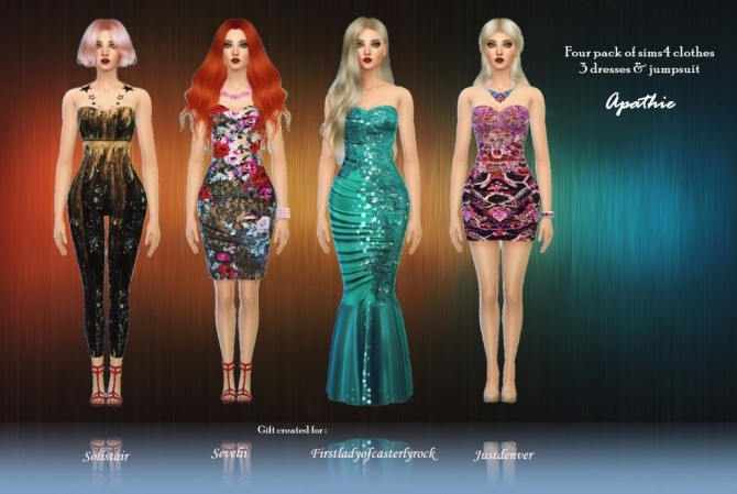 Sims 4 3 dresses & Jumpsuit at Apathie