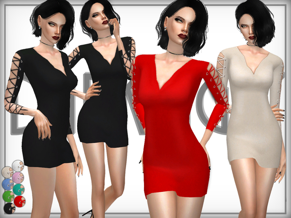 Sims 4 Wool Blend Lace Up Arm Dress by DarkNighTt at TSR