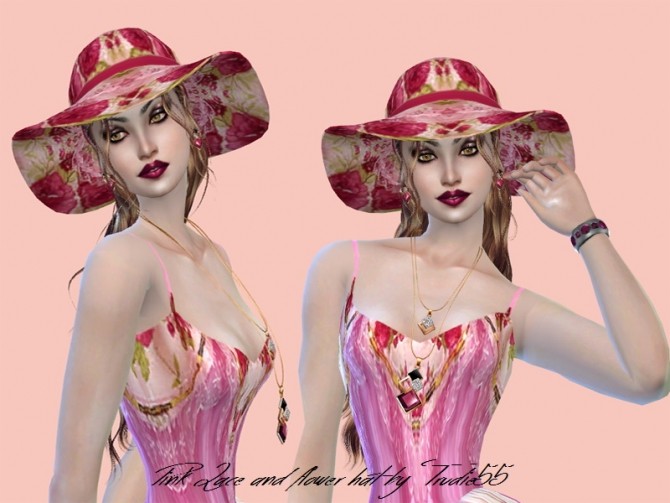 Sims 4 Pink flower and lace maxi dress set at Trudie55