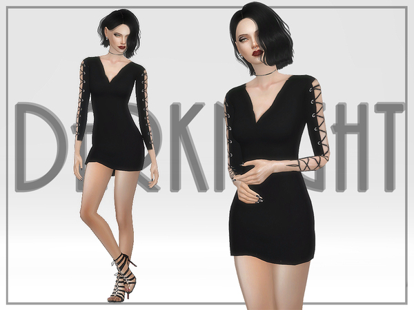 Sims 4 Wool Blend Lace Up Arm Dress by DarkNighTt at TSR