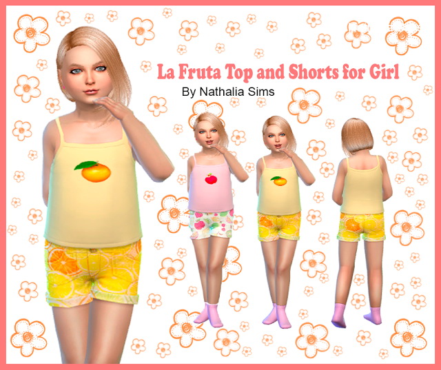 Sims 4 La Fruta Top and Shorts for Girls at Nathalia Sims