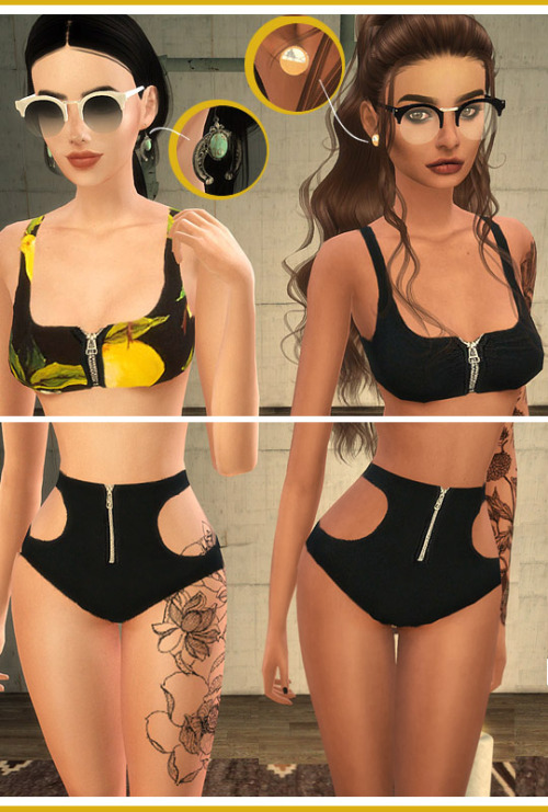 Sims 4 Earrings, tattoo, sunglasses, boots and swimsuit at Merakisims