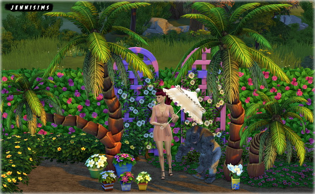 Sims 4 Decoratives Vol 24 Gorilla, Palm Trees, flowerpots 6 items at Jenni Sims