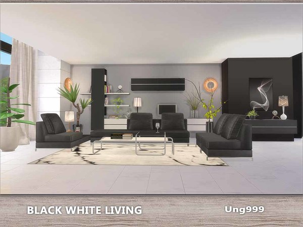 Sims 4 Black White Living by ung999 at TSR