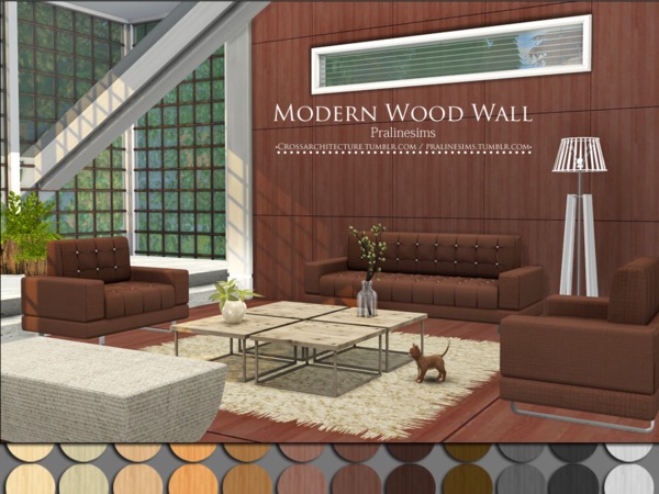 Sims 4 Modern Wood Wall by Pralinesims at TSR