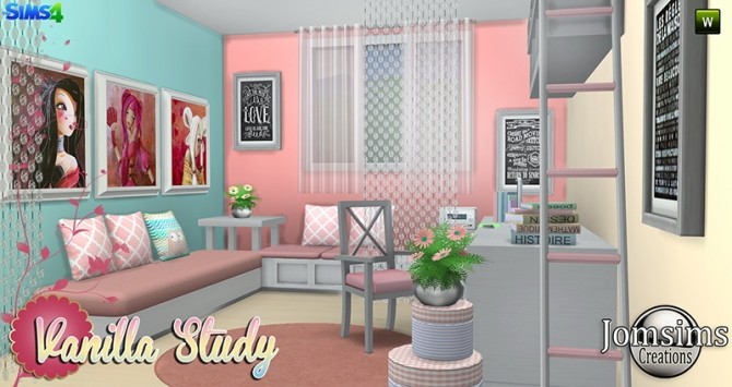 Sims 4 Vanilla Study room at Jomsims Creations