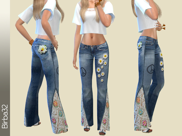 Sims 4 Hippie Jeans Deisies by Birba32 at TSR