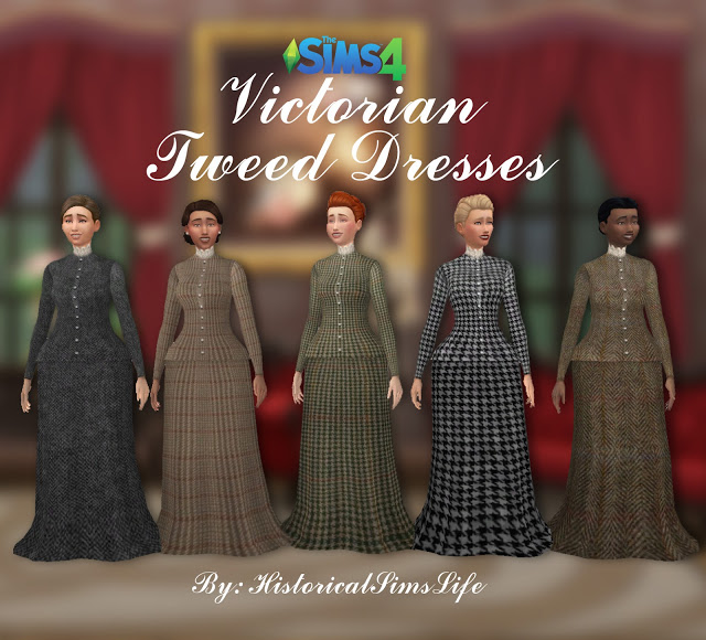 Sims 4 Victorian Tweed Dresses by Anni K at Historical Sims Life