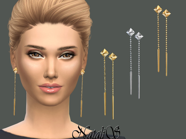 Sims 4 Pyramid earrings with dagger suspends by NataliS at TSR