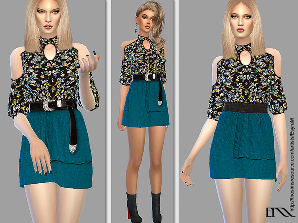 Sims 4 Poppy Floral Dress by EsyraM at TSR