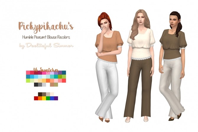 Sims 4 46 recolors of Pickypikachus Humble Peasant Blouse by deelitefulsimmer at SimsWorkshop