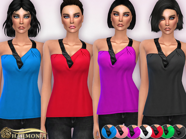 Sims 4 Leather Asymmetrical Neck Top by Harmonia at TSR