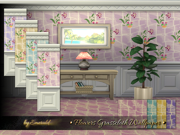 Sims 4 Flowers Grasscloth Wallpaper by emerald at TSR
