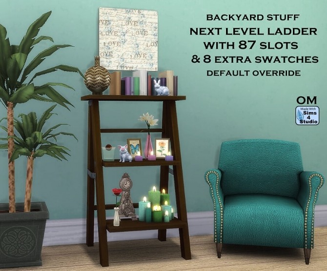 Sims 4 Backyard Stuff ladder shelf with 87 slots by OM at Sims 4 Studio