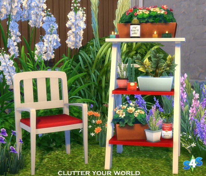 Sims 4 Backyard Stuff ladder shelf with 87 slots by OM at Sims 4 Studio